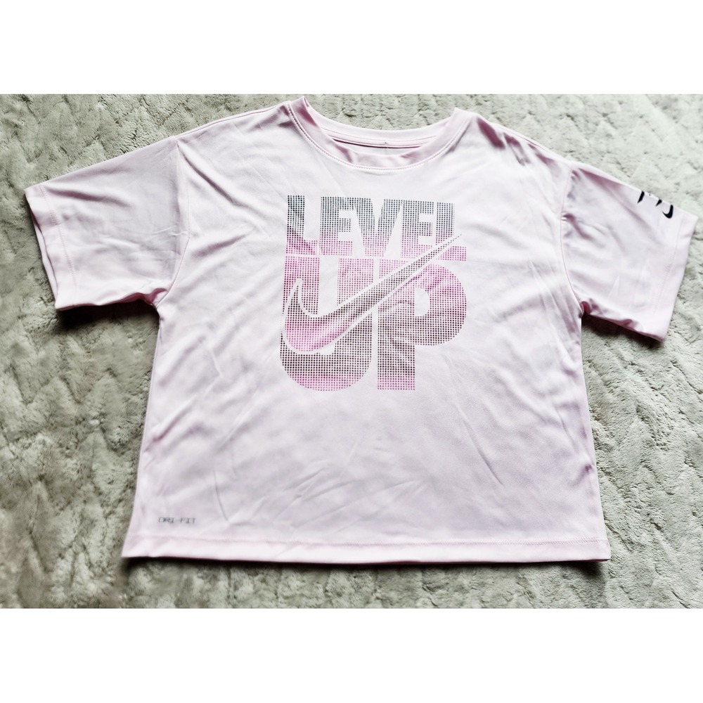 Nike 3 Brand Girls Pink Dri-FIT Level Up Graphic T-Shirt L 12/14